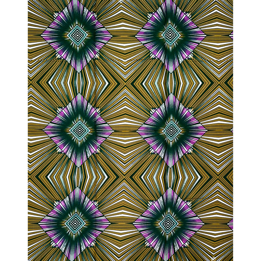 African Print Fabric/ Ankara - Brown, Purple, Green 'Ewa Ayana ', ~1 YARD