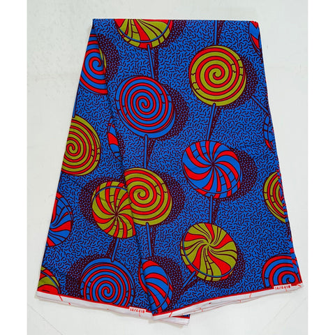 African Print Fabric/ Ankara - Blue, Red, Green 'Sweetie,' YARD or WHOLESALE