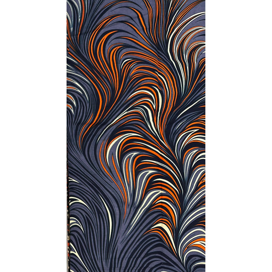 African Print Fabric/ Ankara - Gray, Orange, Beige, Black 'Fire Dance' Design, YARD or WHOLESALE