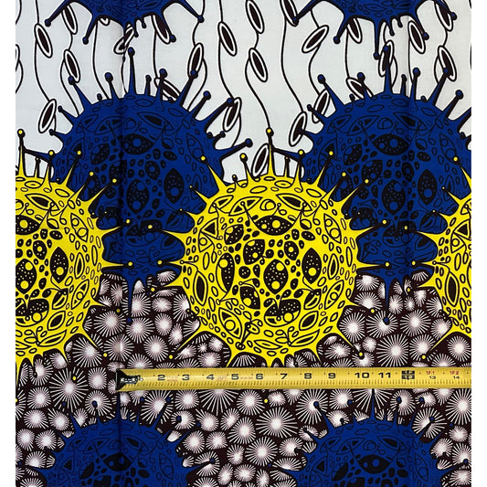 African Print Fabric/ Ankara - Blue, Brown, Yellow 'Orun & Osupa'