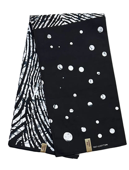 African Print Fabric/ Ankara - White, Black 'Osupa Noir', YARD or WHOLESALE