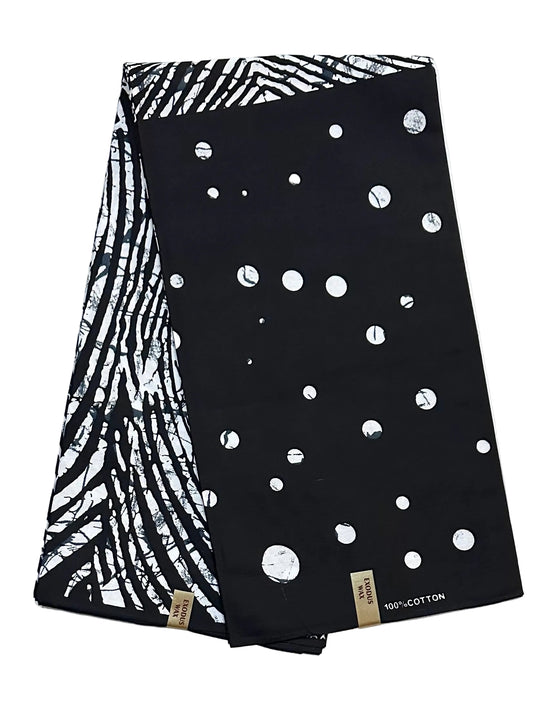 African Print Fabric/ Ankara - White, Black 'Osupa Noir', YARD or WHOLESALE
