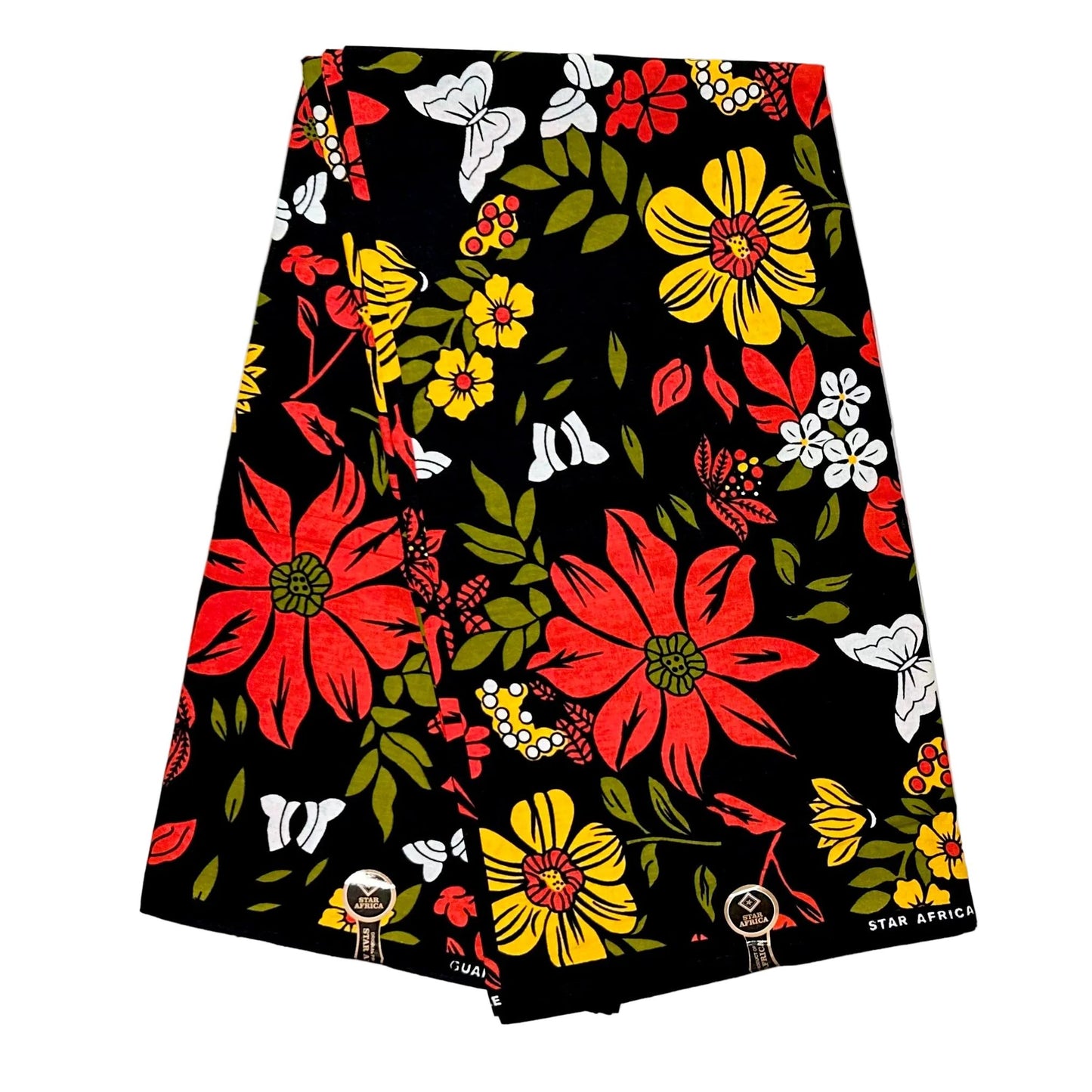 African Print Fabric/Ankara - Orange, Green, Yellow ‘Hibiscus & Sankofa' Design, YARD or WHOLESALE