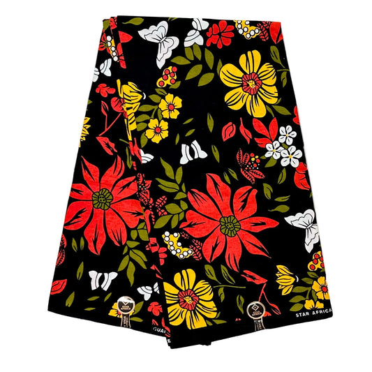 African Print Fabric/Ankara - Orange, Green, Yellow ‘Hibiscus & Sankofa' Design, YARD or WHOLESALE
