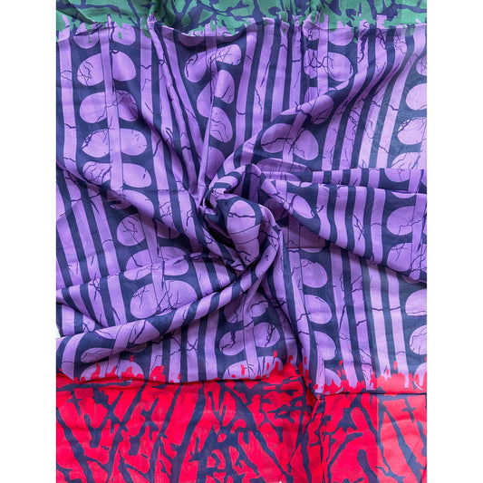 African Print, Chiffon Fabric - Purple, Blue, Red, Green "Malia", ~2 Yards