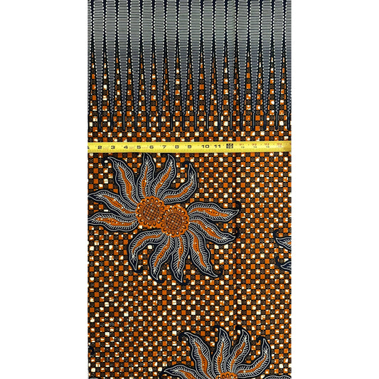 African Fabric/ Ankara - Brown, Navy 'Iweji’ Design, YARD