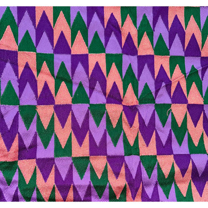 African Fabric/ Woven Kente - Purple, Green, Pink, Metallic Gold “Efuru”, 4 Yards