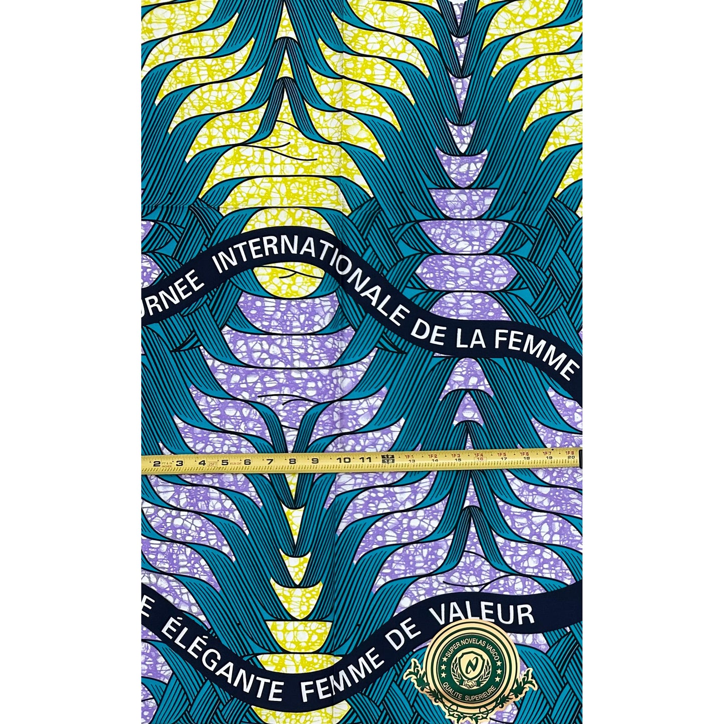 African Print Fabric/Ankara - Teal, Purple, Yellow "Femme de Valeur" Design