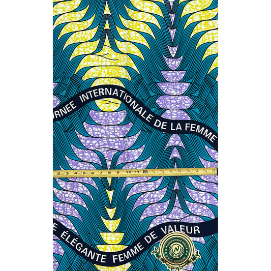 African Print Fabric/Ankara - Teal, Purple, Yellow "Femme de Valeur" Design