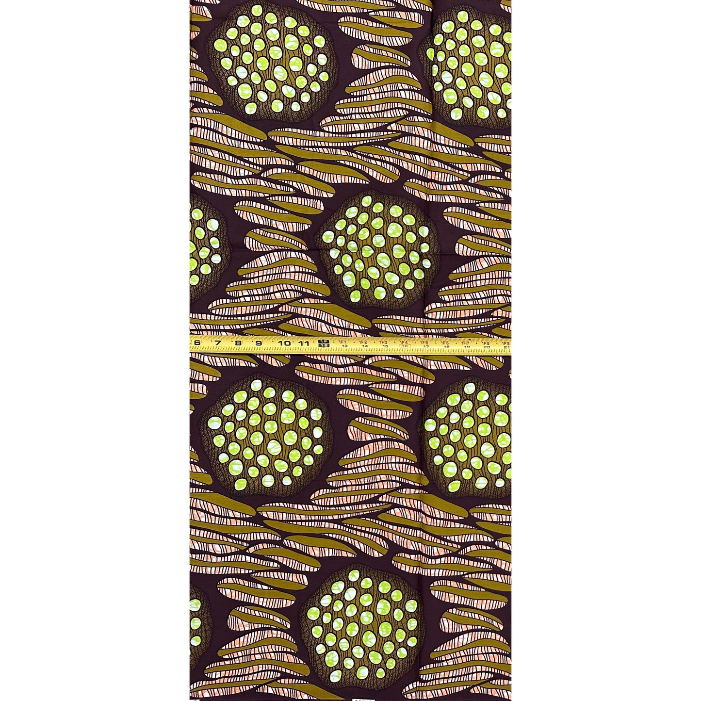 African Print Fabric/ Ankara - Brown, Green, Peach "Amarachi Dues" Design, Yard