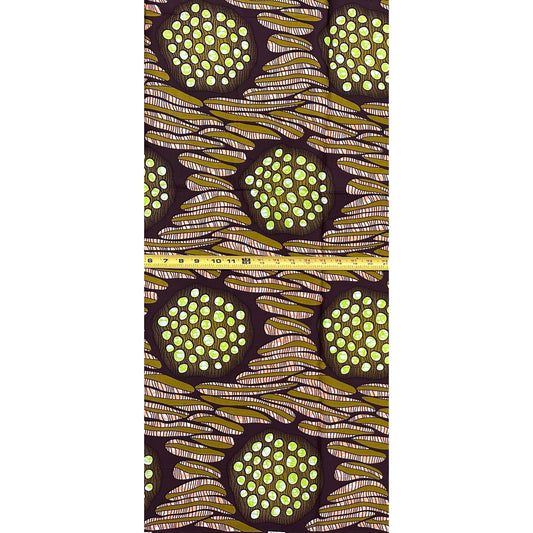 African Print Fabric/ Ankara - Brown, Green, Peach "Amarachi Dues" Design, Yard