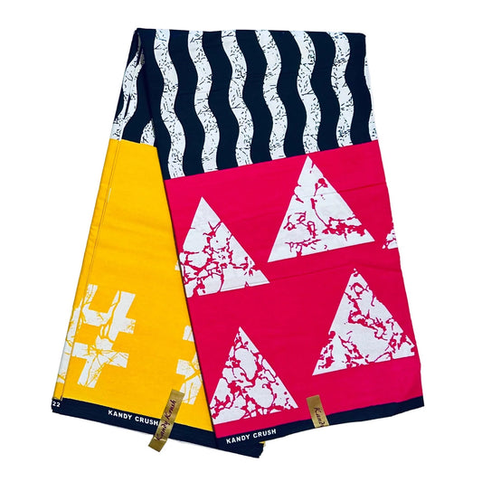 African Print Fabric/ Ankara - Pink, Yellow, Black, White 'Lagos Candy', Yard or Wholesale