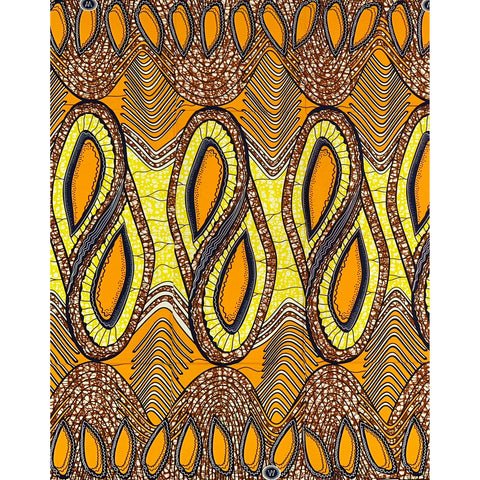 African Fabric/ Ankara - Brown, Yellow, Orange 'Hot Riddim’ Design, YARD