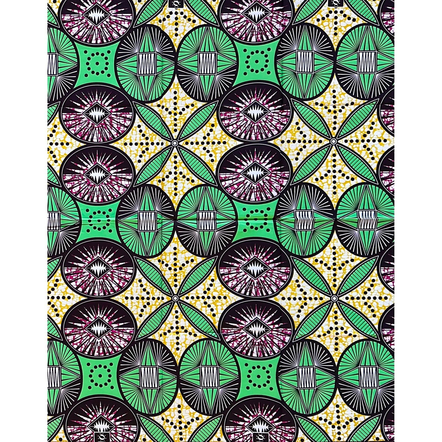 African Print Fabric/ Ankara - Green, Yellow, Magenta ‘Ilé Compass' Design, 1 YARD