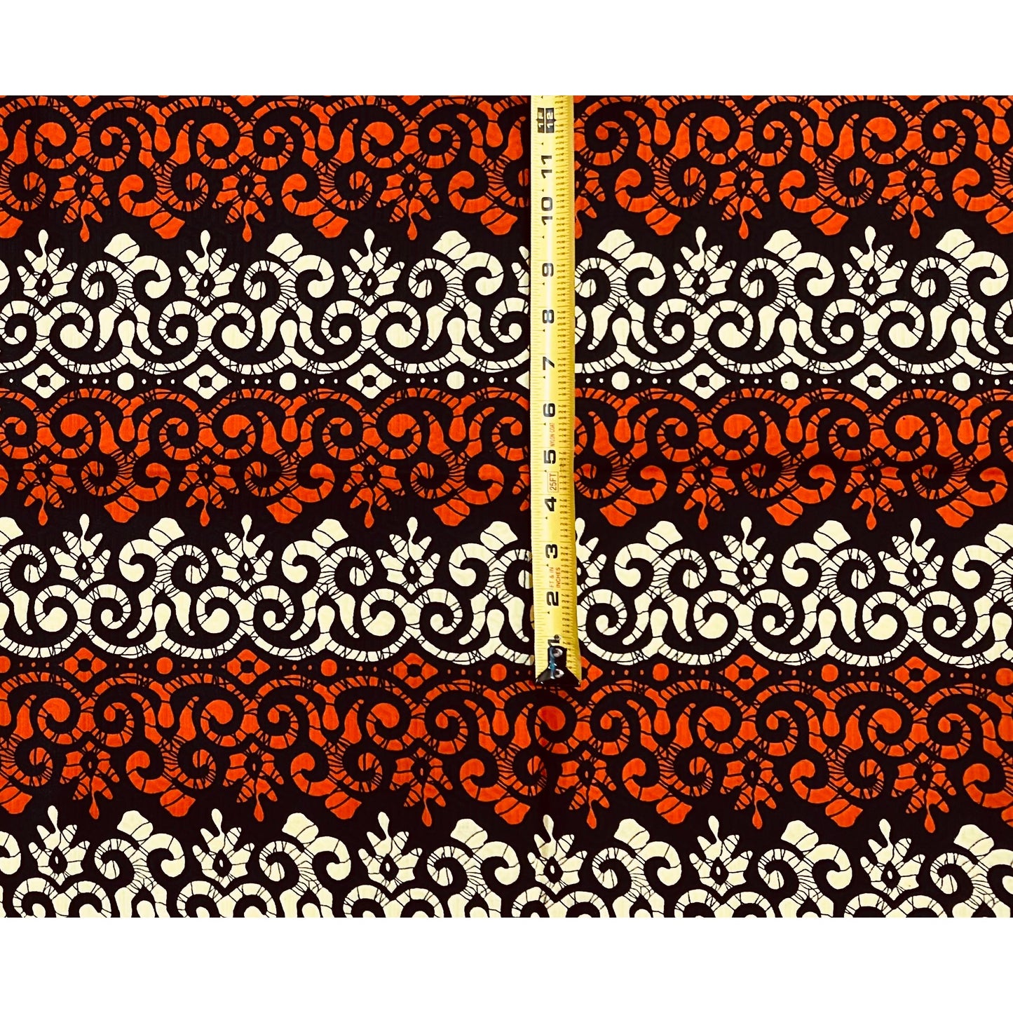 African Print Fabric/ Ankara - Orange, Beige 'Aso Ijinle Royale' Design, 1 YARD