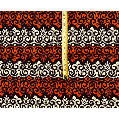 African Print Fabric/ Ankara - Orange, Beige 'Aso Ijinle Royale' Design, 1 YARD