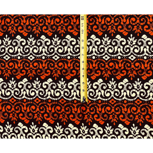 African Print Fabric/ Ankara - Orange, Beige 'Aso Ijinle Royale' Design, 1 YARD