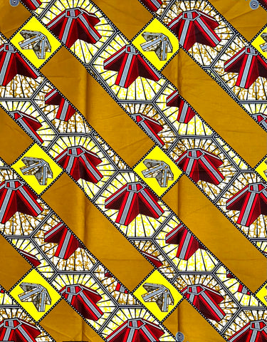African Fabric/ Ankara - Brown, Yellow, Red 'Aganran’ Design, YARD
