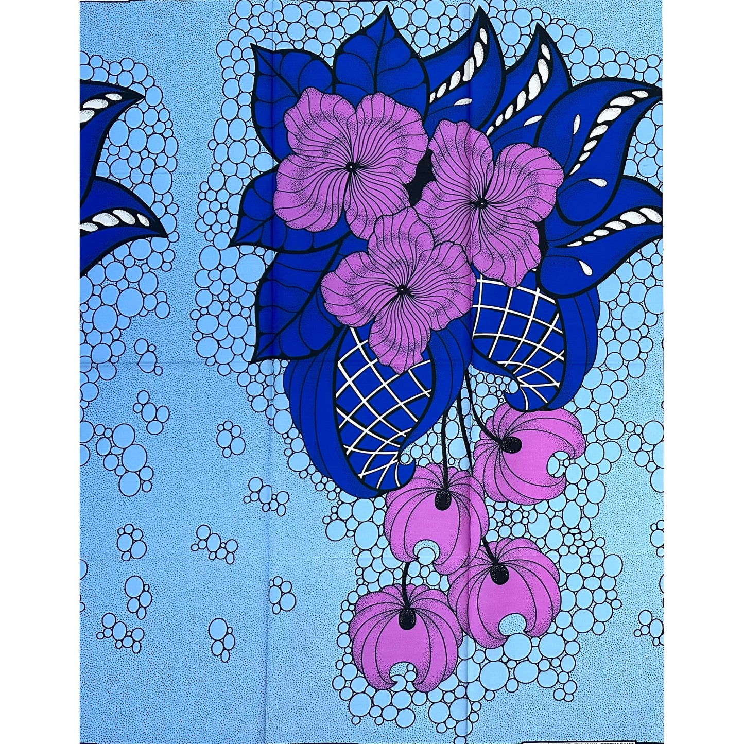 African Print Fabric/Ankara - Purple, Blue “Adaoma Blossoms" Design, 1 Yard