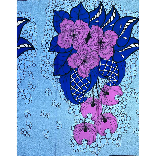 African Print Fabric/Ankara - Purple, Blue “Adaoma Blossoms" Design, 1 Yard
