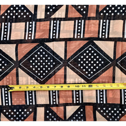 African Print, Chiffon Fabric - Black, Brown, Beige "Soro Soke", ~2 Yards
