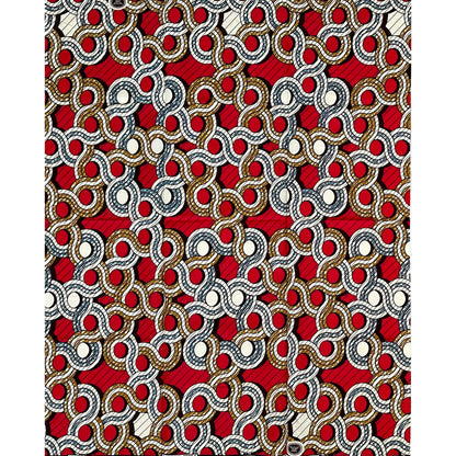 African Print Fabric/ Ankara - Red, Gray, Brown, Cream  ‘Circle of Elders' Design, 1 YARD