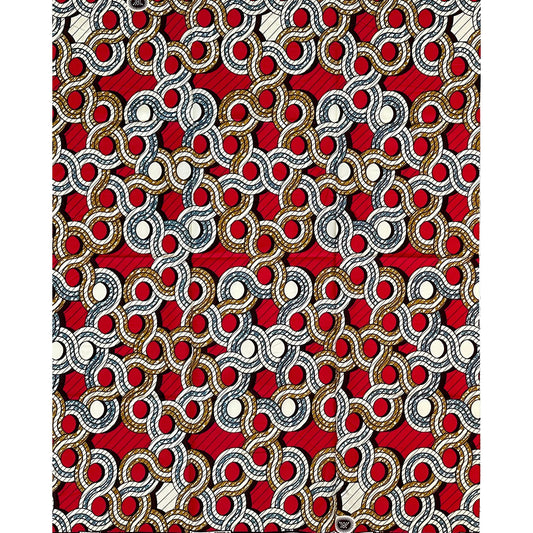 African Print Fabric/ Ankara - Red, Gray, Brown, Cream  ‘Circle of Elders' Design, 1 YARD