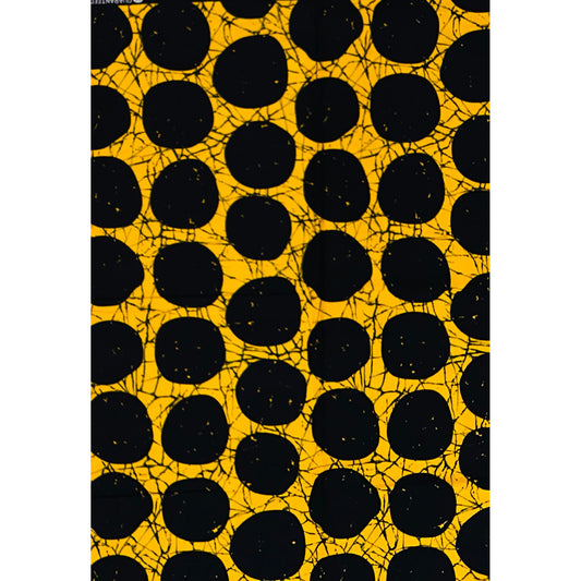 African Print Fabric/ Ankara - Yellow, Black 'Oro of the Sun' Design, YARD or WHOLESALE