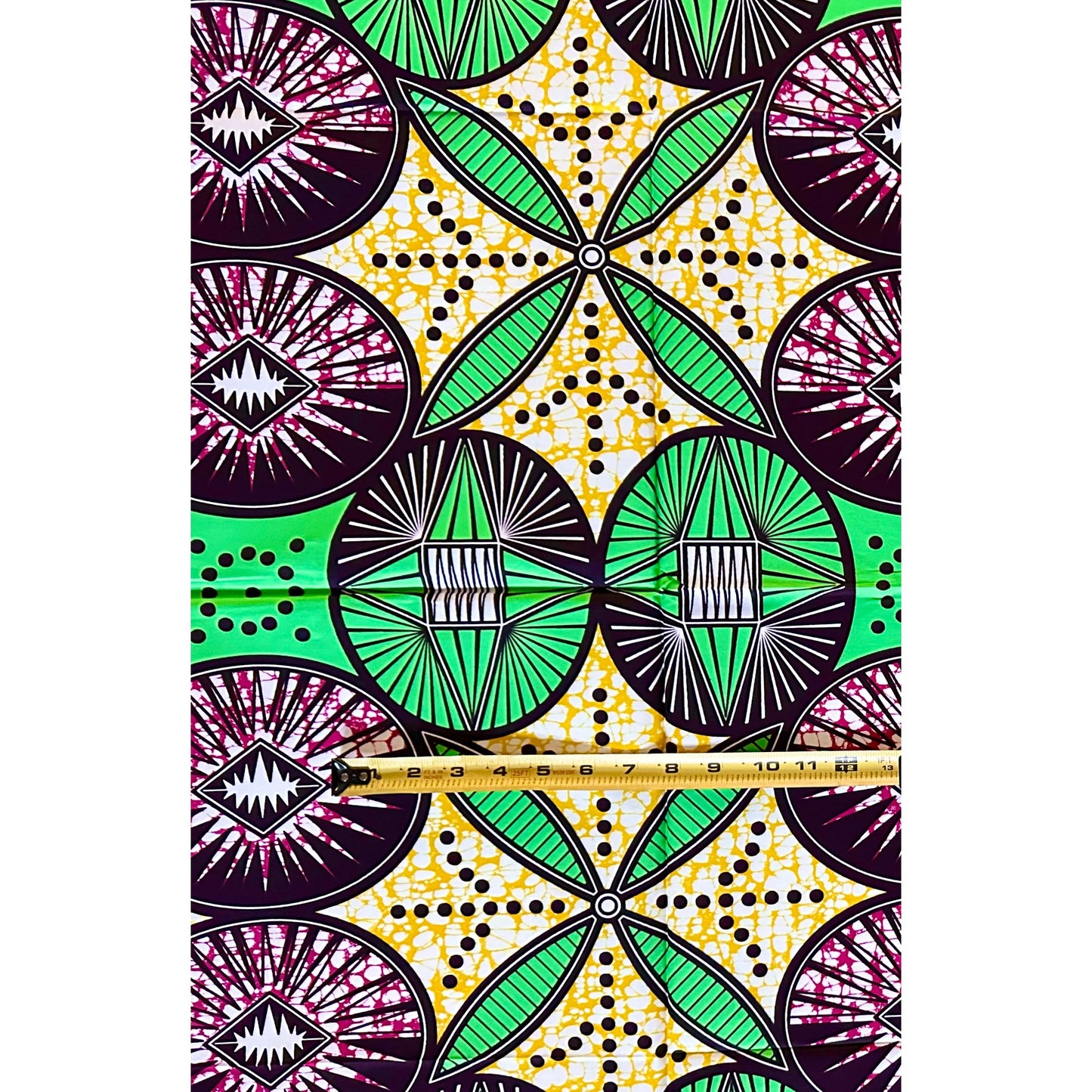 African Print Fabric/ Ankara - Green, Yellow, Magenta ‘Ilé Compass' Design, 1 YARD