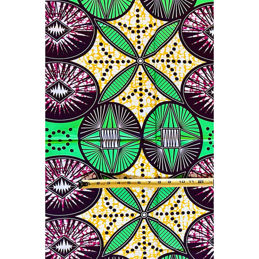 African Print Fabric/ Ankara - Green, Yellow, Magenta ‘Ilé Compass' Design, 1 YARD