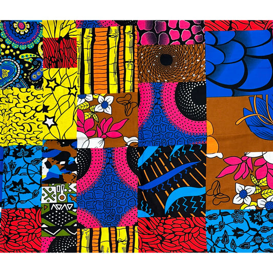 African Print Fabric/Ankara - Blue, Pink, Yellow, Red, Brown ‘Undefeated Charm' Design, YARD or WHOLESALE