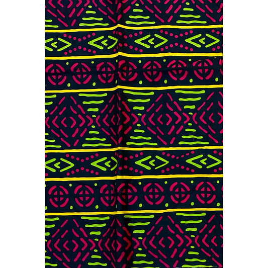 African Print Fabric/ Ankara - Pink, Green, Yellow, Black 'Ihenacho' Design, YARD or WHOLESALE
