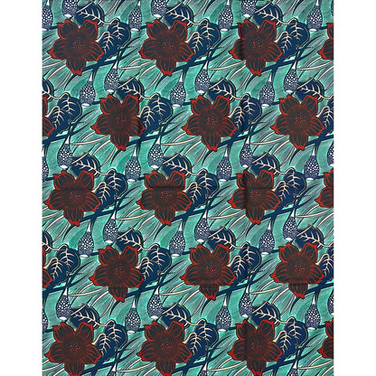 African Print Fabric/ Ankara - Green, Brown, Navy 'Harbor Garden', 1 YARD