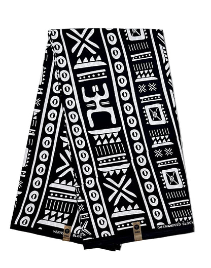 African Print Fabric/ Ankara - Black, White 'House Rules', Per Yard or Wholesale