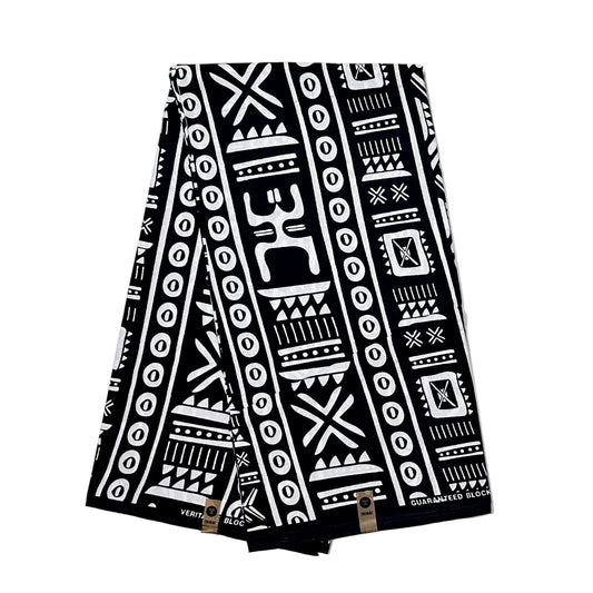 African Print Fabric/ Ankara - Black, White 'House Rules', Per Yard or Wholesale
