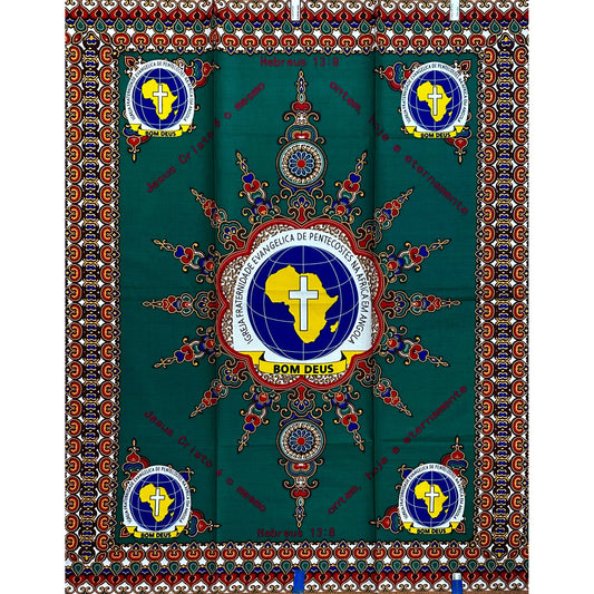 African Print Fabric/ Ankara - Green, Yellow, Red 'Bom Deus,’ 1 YARD
