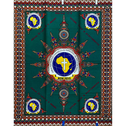 African Print Fabric/ Ankara - Green, Yellow, Red 'Bom Deus,’ 1 YARD