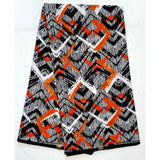 African Print Fabric/ Ankara - Black, Orange, White 'Labadi Chevron', YARD or WHOLESALE