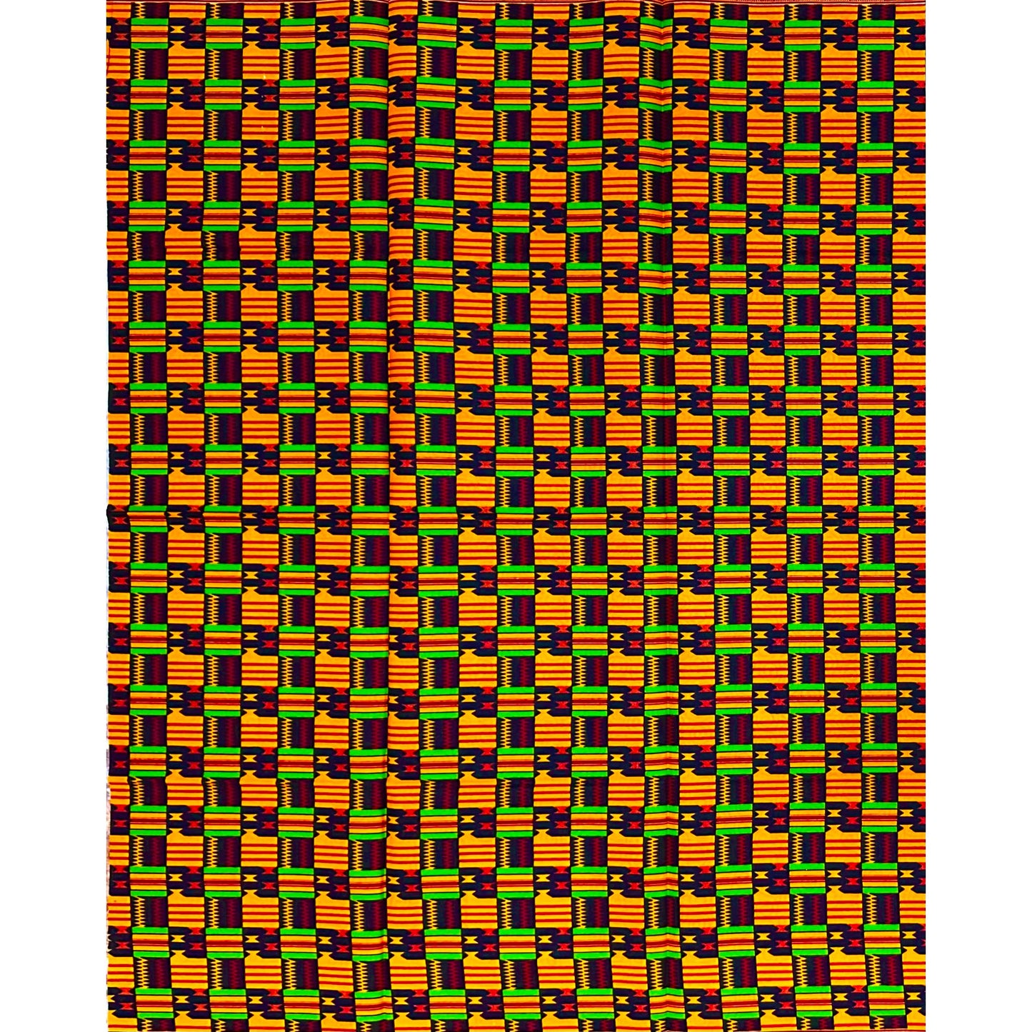 African Print Fabric/Ankara - Orange, Red, Black, Green "The Road Kept Dancing" Kente, 1 Yard