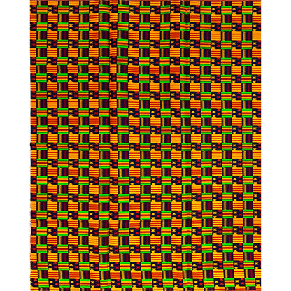 African Print Fabric/Ankara - Orange, Red, Black, Green "The Road Kept Dancing" Kente, 1 Yard