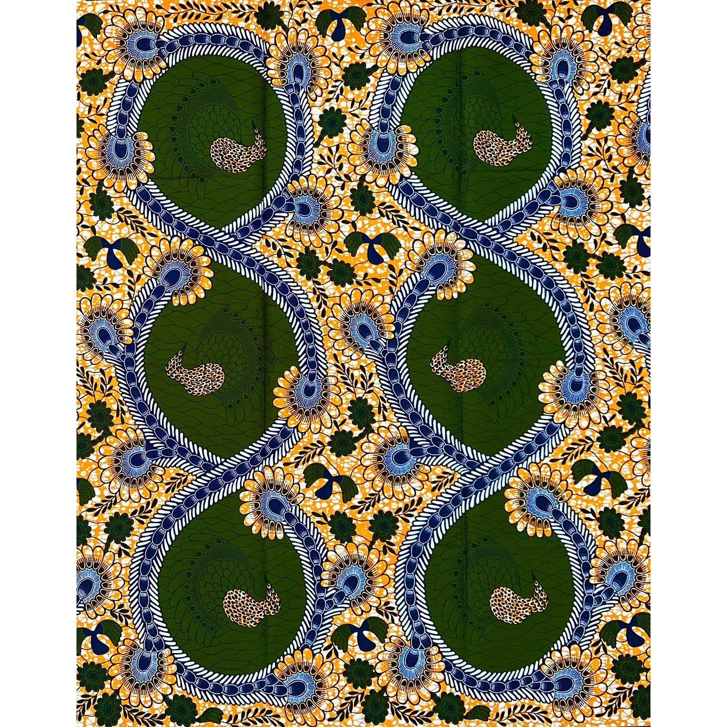 African Print Fabric/ Ankara - Orange, Green 'Peacock of Oyo' Design