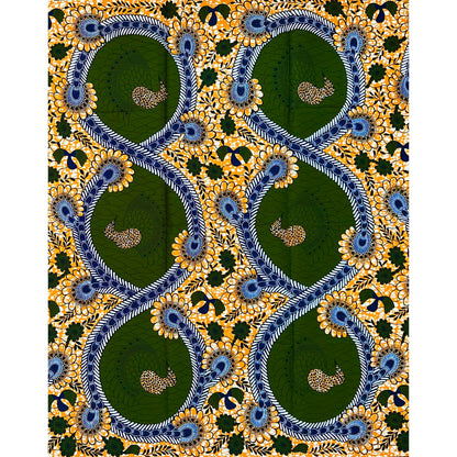 African Print Fabric/ Ankara - Orange, Green 'Peacock of Oyo' Design