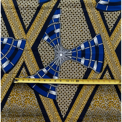 African Print Fabric/ Ankara - Brown, Blue 'Windmill' Design, YARD or WHOLESALE