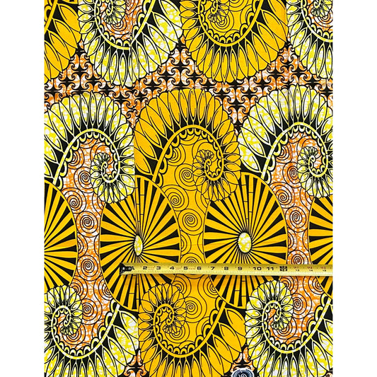 African Print Fabric/Ankara - Yellow, Black, Orange "Golden Oya" Design, Per Yard