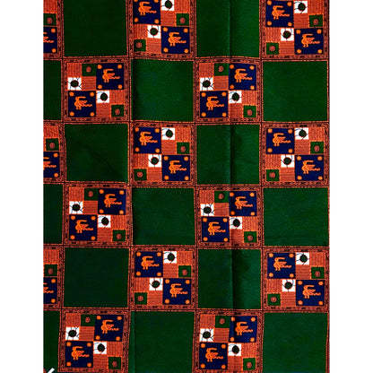 African Print Fabric/Ankara - Green, Orange, Navy 'Riddle of Wa' Design, YARD or WHOLESALE