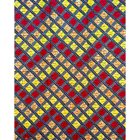 African Print Fabric/ Ankara - Red, Yellow, Orange, Navy ‘Amaya Joyi'