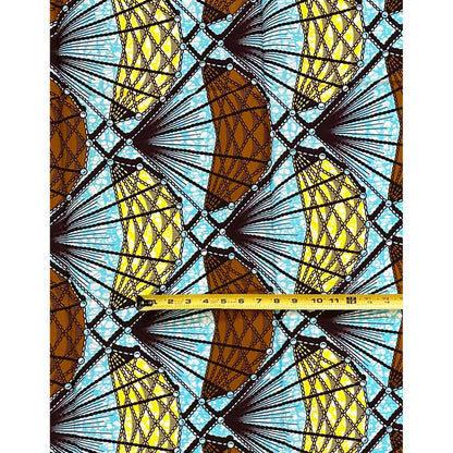 African Print Fabric/ Ankara - Blue, Brown, Yellow ‘Kọ́lé Path' Design, 1 YARD
