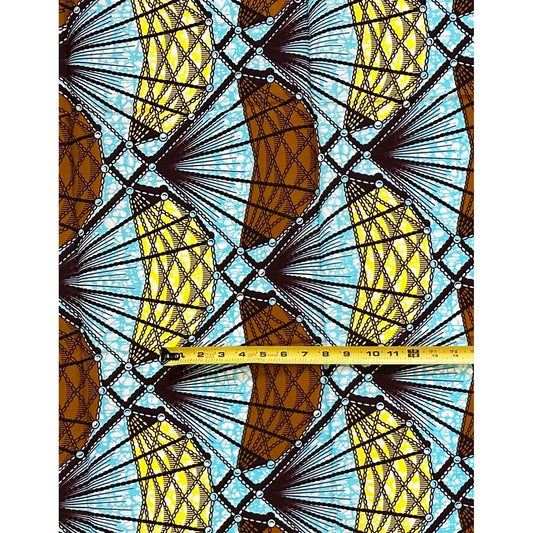 African Print Fabric/ Ankara - Blue, Brown, Yellow ‘Kọ́lé Path' Design, 1 YARD