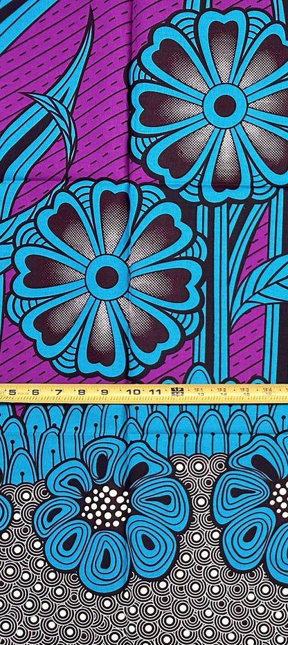 African Print Fabric/ Ankara - Purple, Blue, Brown 'Midnight in Lilongwe', 1 YARD