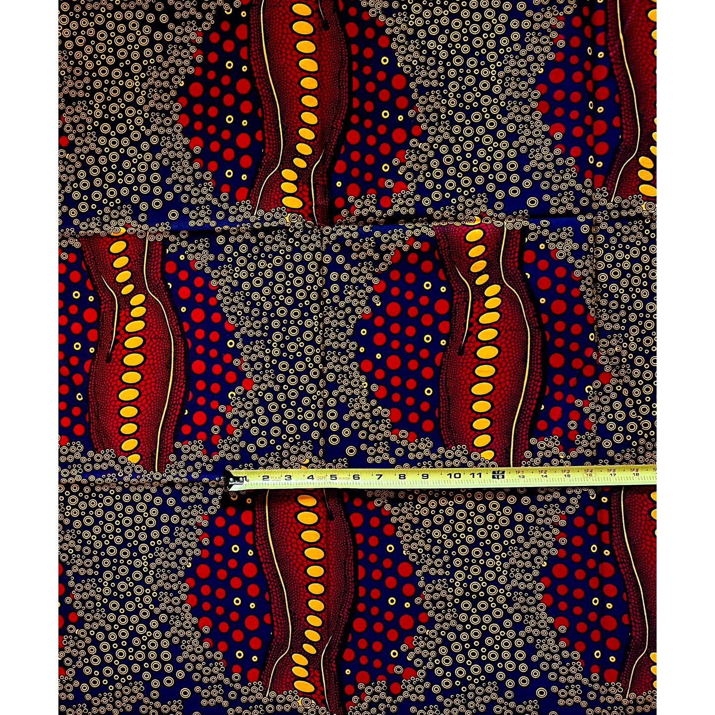 African Print Fabric/ Ankara - Red, Marigold, Blue ‘Backbone' Design, YARD